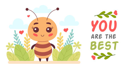 Cute cartoon insect ant, vector illustration for children book, inscription you are the bestのイラスト素材