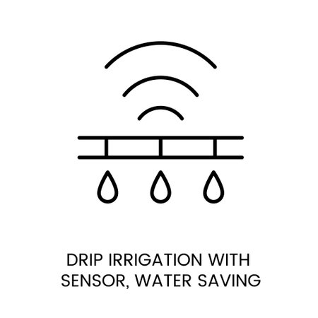 Drip irrigation icon with sensor and editable stroke for water-efficient Smart Garden systemsのイラスト素材