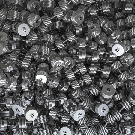 Chrome dumbbell background, 3D render of heavy dumbbellsの写真素材