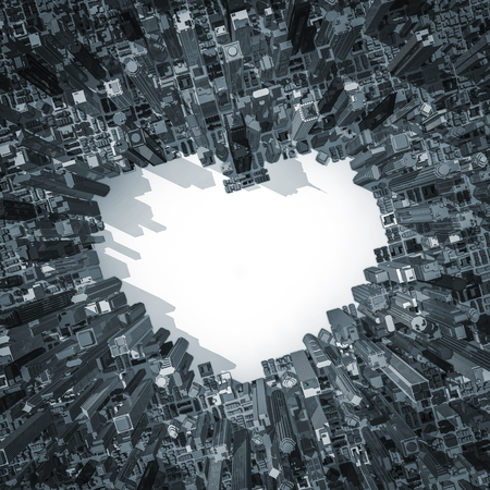 City of love 2, 3D render of city with heart shaped copy spaceの写真素材