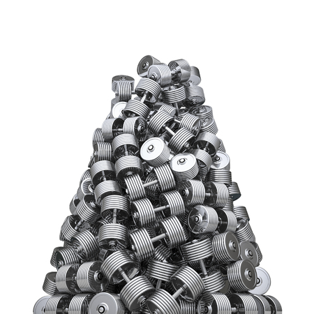 Chrome dumbbell peak, 3D render of heavy dumbbellsの写真素材