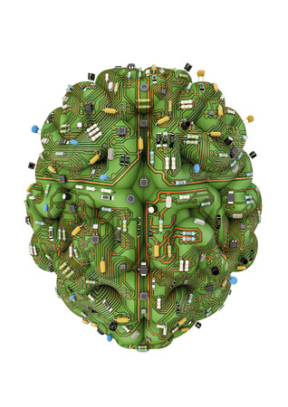 Circuit brain  3D render of brain made of computer circuit board