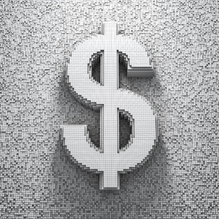 Pixel dollar, 3D render of pixelated dollar symbolの写真素材
