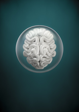 Brain sphere, 3D render of brain suspended inside glass globeの写真素材