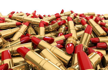 Lipstick pile, 3D render of red lipsticksの写真素材