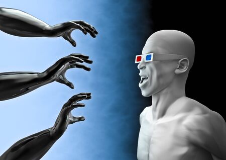 3D experience  3D render of male figure amazed at 3D entertainmentの写真素材