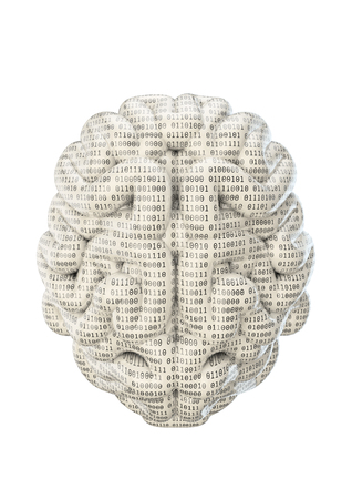 Binary brain  3D render of brain covered in binary code zeroes and onesの写真素材