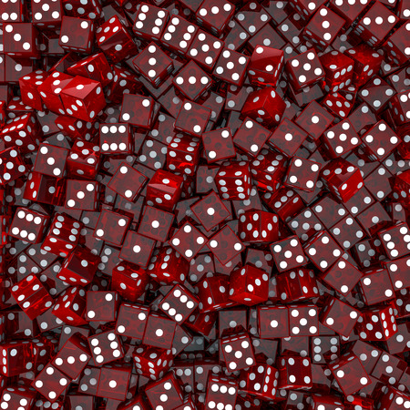 ce background  3D render of hundreds of Vegas style transparent red diceの写真素材