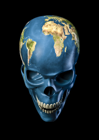 Bad Earth  3D render of scary skull as planet Earthの写真素材