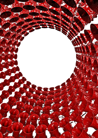 Tunnel of loud  Conceptual image of a tunnel of bright red loudspeakersの写真素材