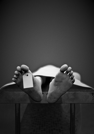 Toe tag  3D render of corpse with toe tag at the morgue