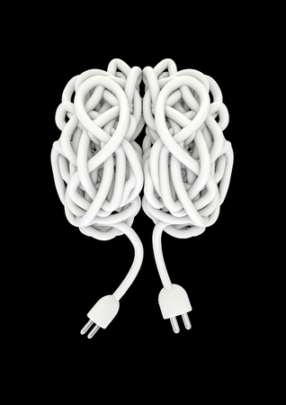 Wire brain  3D render of brain made of electrical cordの写真素材