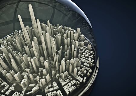 City globe  3D render of city under a glass globeの写真素材