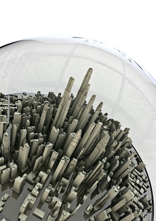 City globe  3D render of city under a glass globeの写真素材