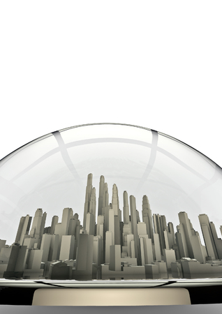 City globe  3D render of city under a glass globeの写真素材