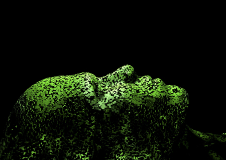 Pixel face  3D render of male head formed by pixelsの写真素材