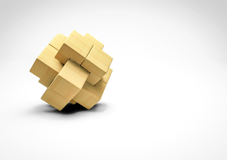 Wooden puzzle 3D render of wooden puzzle or burrの写真素材
