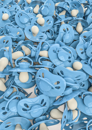 Pacifier boys background  3D render of baby pacifiersの写真素材