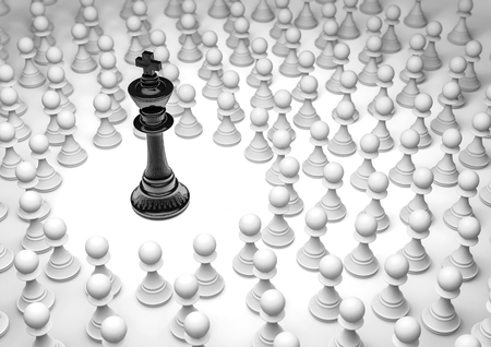 Black king surrounded  3D render of chess piecesの写真素材