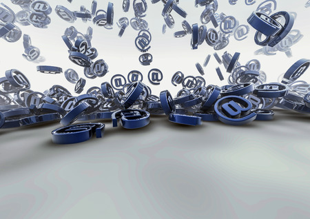 Tumbling email symbols  3D render of email symbolsの写真素材