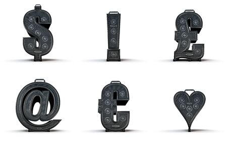 Amplifier alphabet dollar exclamation pound alphabet email euro heart  3D render of alphabet characters in the shape of music amplifiersの写真素材