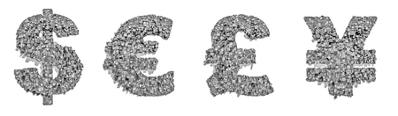 City alphabet currencies  3D render of city forming currency symbolsの写真素材