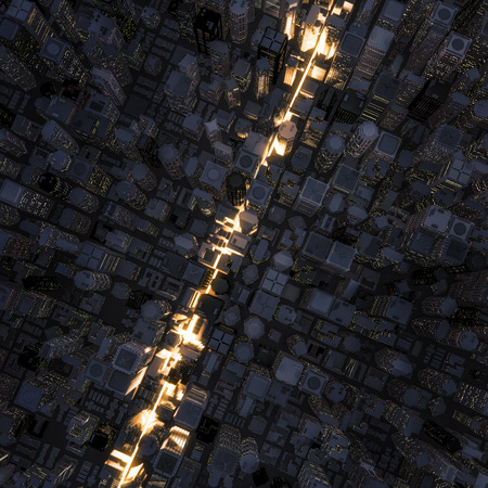 Fast lane city  3D render of light streaking through night time city