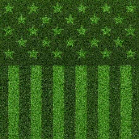 The grass and stripes  3D render of USA flag grown from grassの写真素材