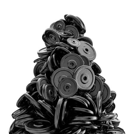 Weight plates peak  3D render of piled heavy weight plates