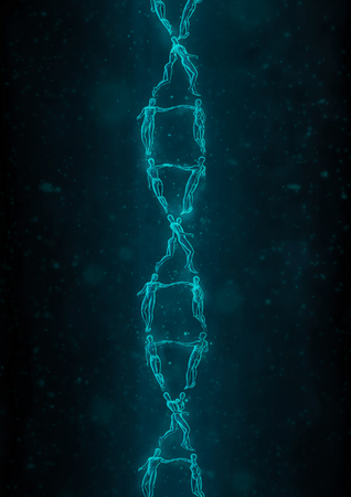 The DNA romance / 3D illustration of male and female figures forming DNA double helix structureの写真素材