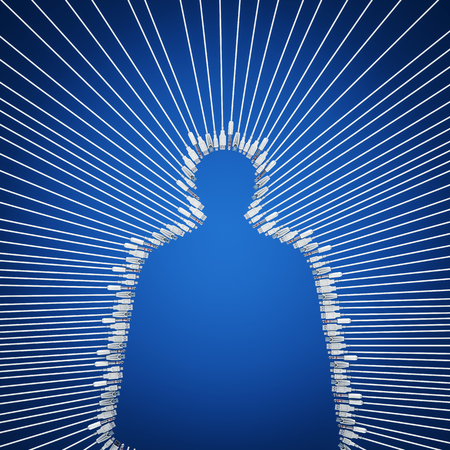 The connected man / 3D illustration of male silhouette formed by computer cablesの写真素材