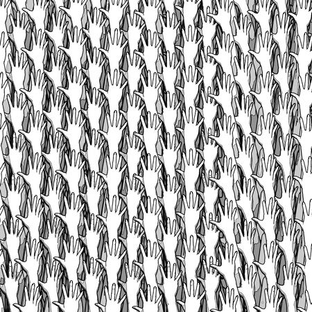 Reaching hands background / 3D illustration of cartoon handsの写真素材