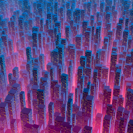 City of light / 3D illustration of city lights at nightの写真素材