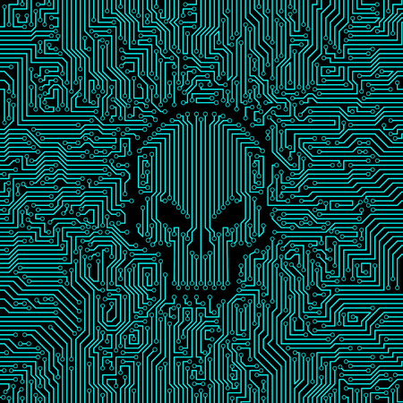 Circuit board skull / Vector illustration of abstract computer circuit board pattern with skull shape in the middleのイラスト素材