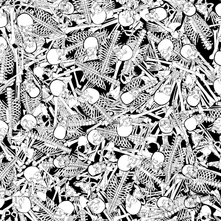 The boneyard jumble / 3D illustration of abstract black and white cartoon style skeleton bones backgroundの写真素材