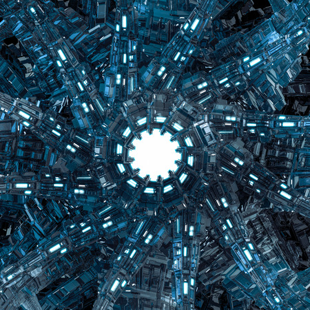 Artificial intelligence computer core / 3D illustration of highly detailed science fiction glowing...