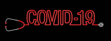 Stethoscope coronavirus COVID-19  of red stethoscope tubing forming textの写真素材