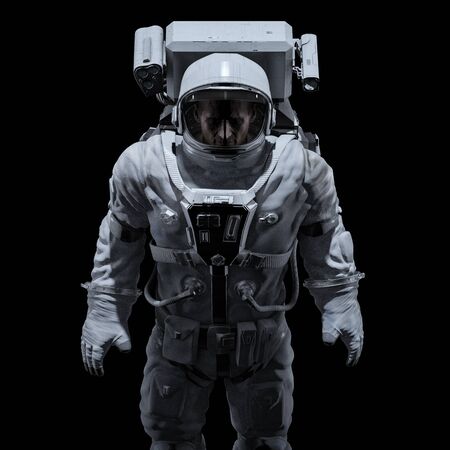 Dark astronaut portrait / 3D illustration of male science fiction moodily lit astronaut isolated on...