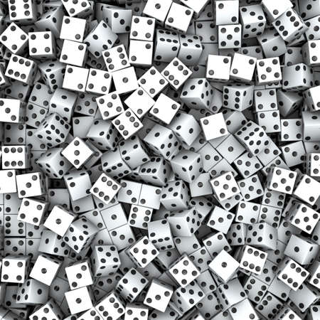White dice background - 3D illustration of hundreds of white dice with black spotsの写真素材