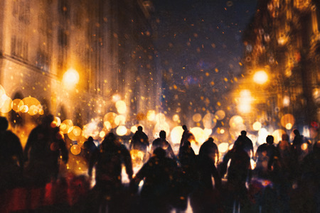 group of zombie walking through burning city,illustration paintingの写真素材