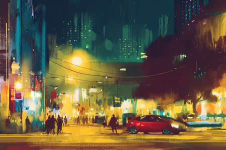 night scene of cityscape with illumination,illustration artの写真素材