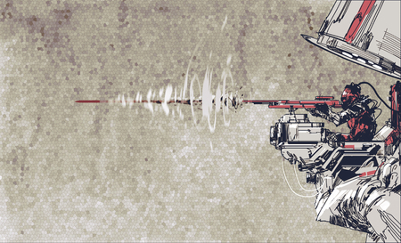 soldier shooting rifle with futuristic concept,hand draw illustration