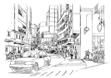 sketch of city street,cityscape,Illustration,drawingの写真素材