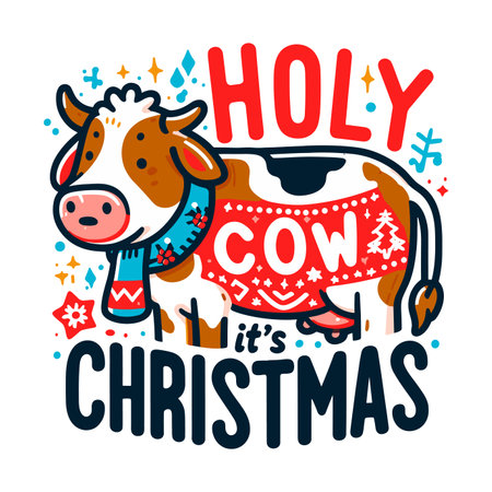Holy Cow It's Christmas T-shirt Design Vectorのイラスト素材