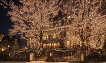 Beautiful Christmas and New Year decorations on the streets of the cityの素材