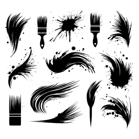 Set of black paint brush strokes and splashes. Vector illustration.のイラスト素材