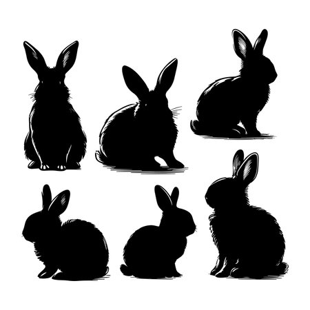 Bunny silhouettes are isolated on a white background. Vector illustration.のイラスト素材