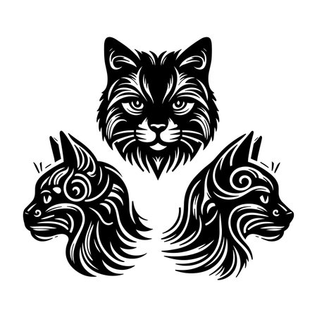 Set of black and white silhouettes of cats. Vector illustration.のイラスト素材
