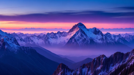 Panorama of mountains at sunsetの素材
