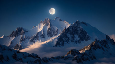 Mountain landscape at night with full moon.の素材